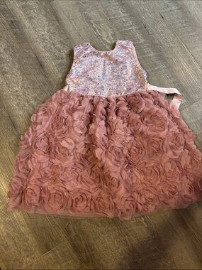 Girls Rose Applique Party Dress in Dusty Pink